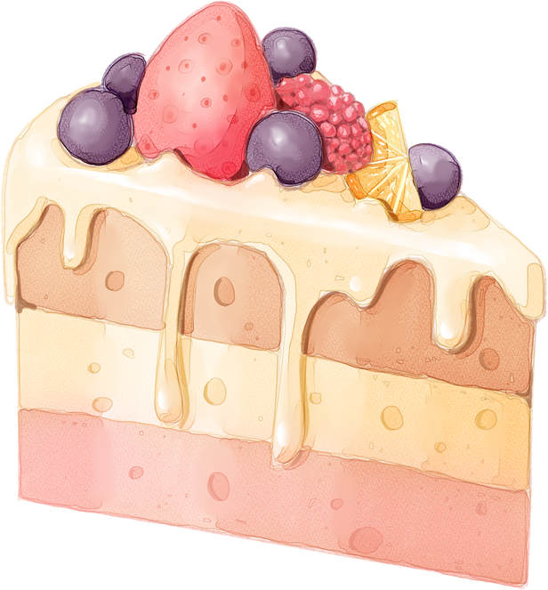 Watercolor Berries Cake Piece